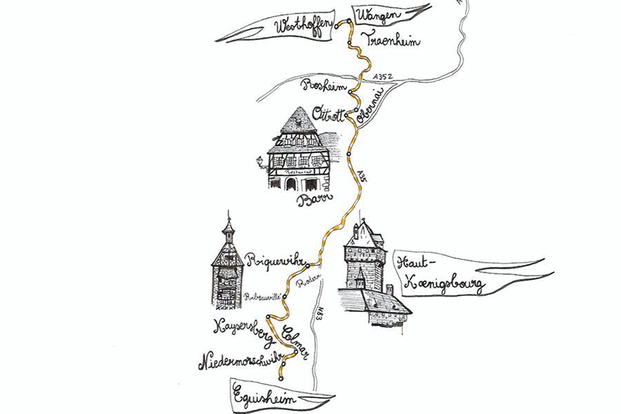carte d alsace route des vins Alsace : circuit touristique sur la route des vins   Détours en France carte d alsace route des vins Alsace : circuit touristique sur la route des vins   Détours en France