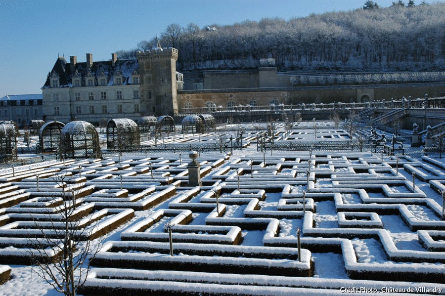 Les jardins du château de Villandry sous la neige 